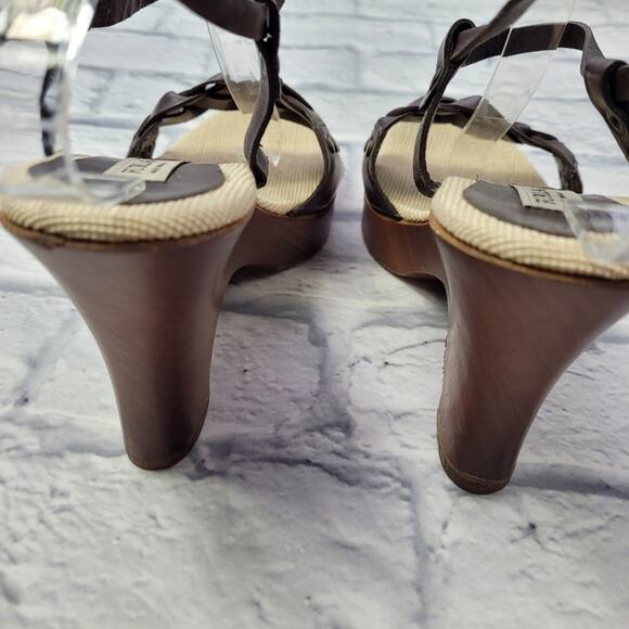 Furla Brown Leather Braided Slingback Studded Platform Sandals size 38 - Picture 5 of 16